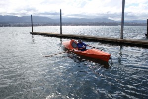 Chris in Port Angeles Harbor for test row.